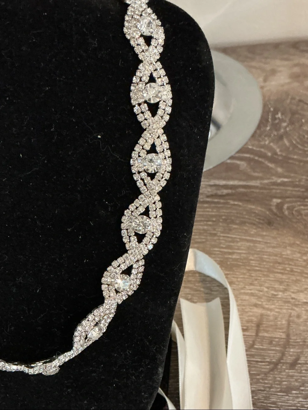 Crystal Braided Ribbon Wedding Belt Sash Waist Chain Necklace Headband EUC